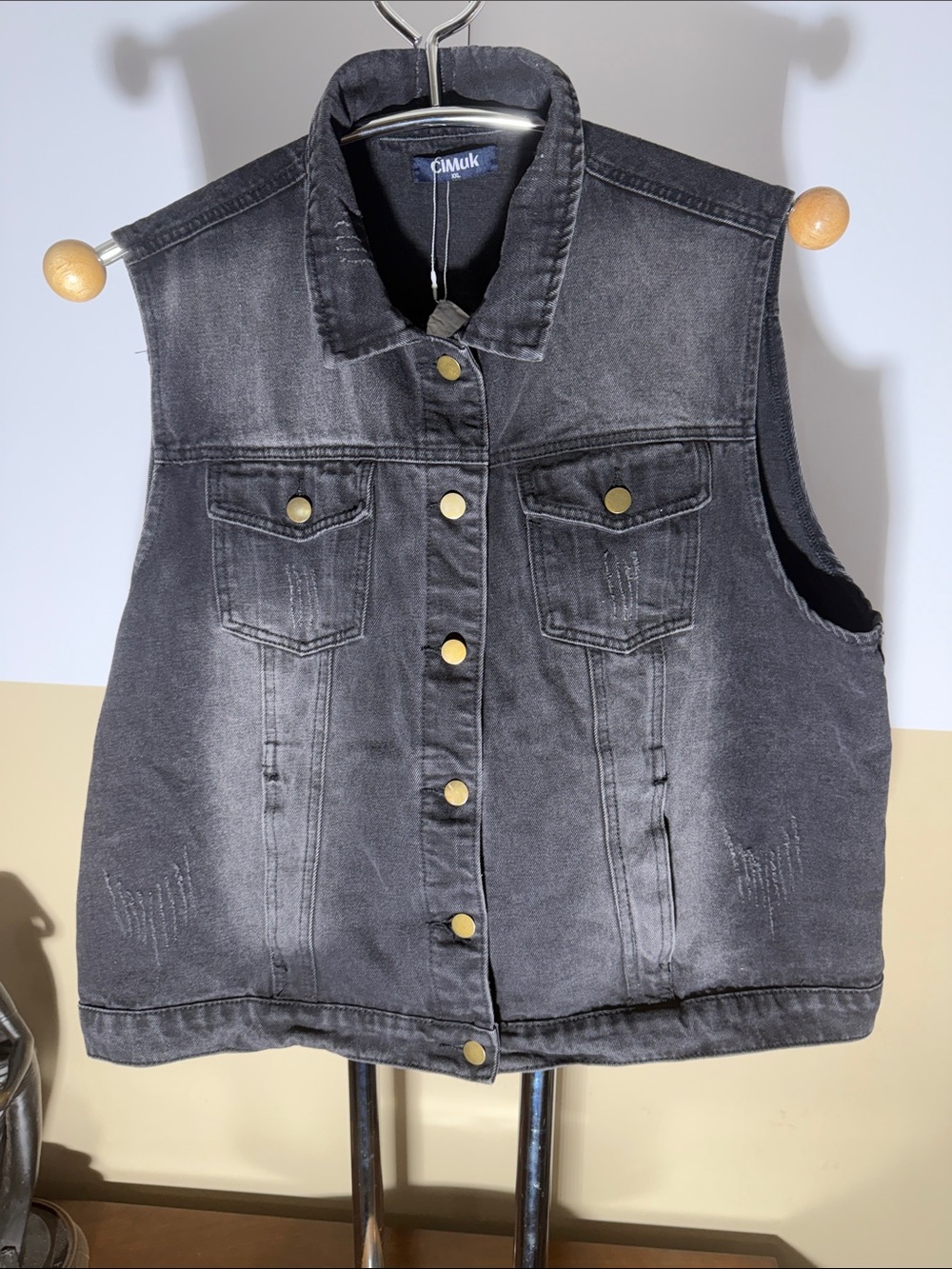 C/MEO Collective Washed Black Denim Vest - Sleeveless Button-Front